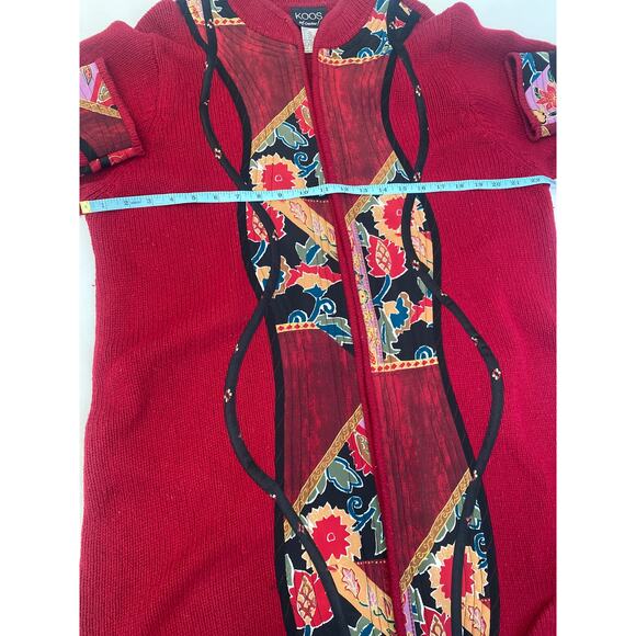 KOOS of Course! Red Open Cardigan Applique Sweater Silk Wool Sz 1X Asian Kimono - Picture 7 of 11